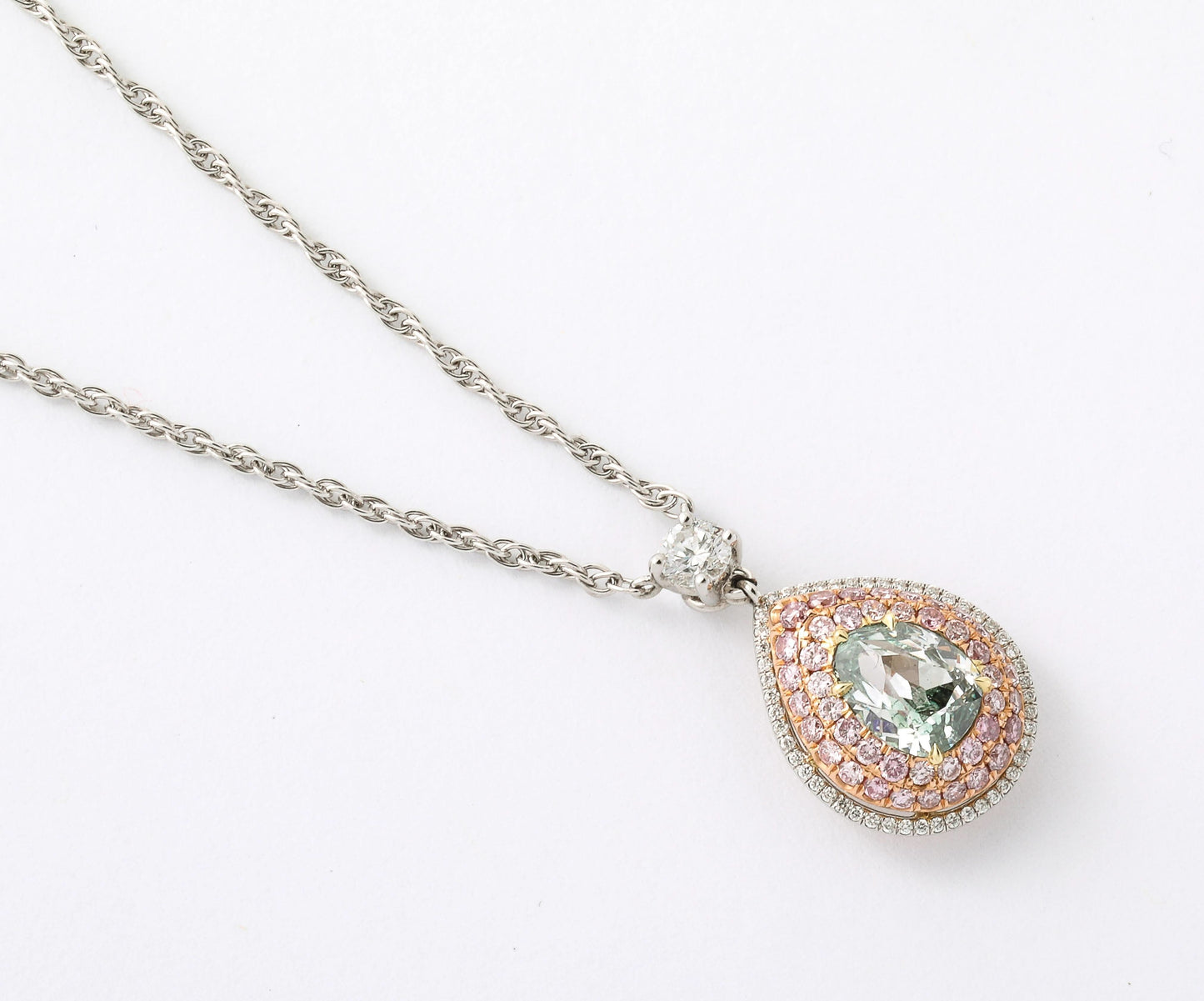 GIA Certified 1.06ct Fancy Intense Green Pear Diamond Pendant Necklace