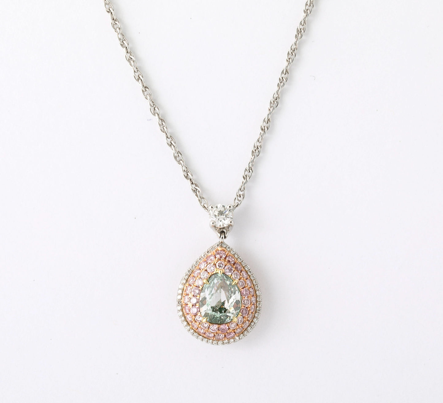 GIA Certified 1.06ct Fancy Intense Green Pear Diamond Pendant Necklace