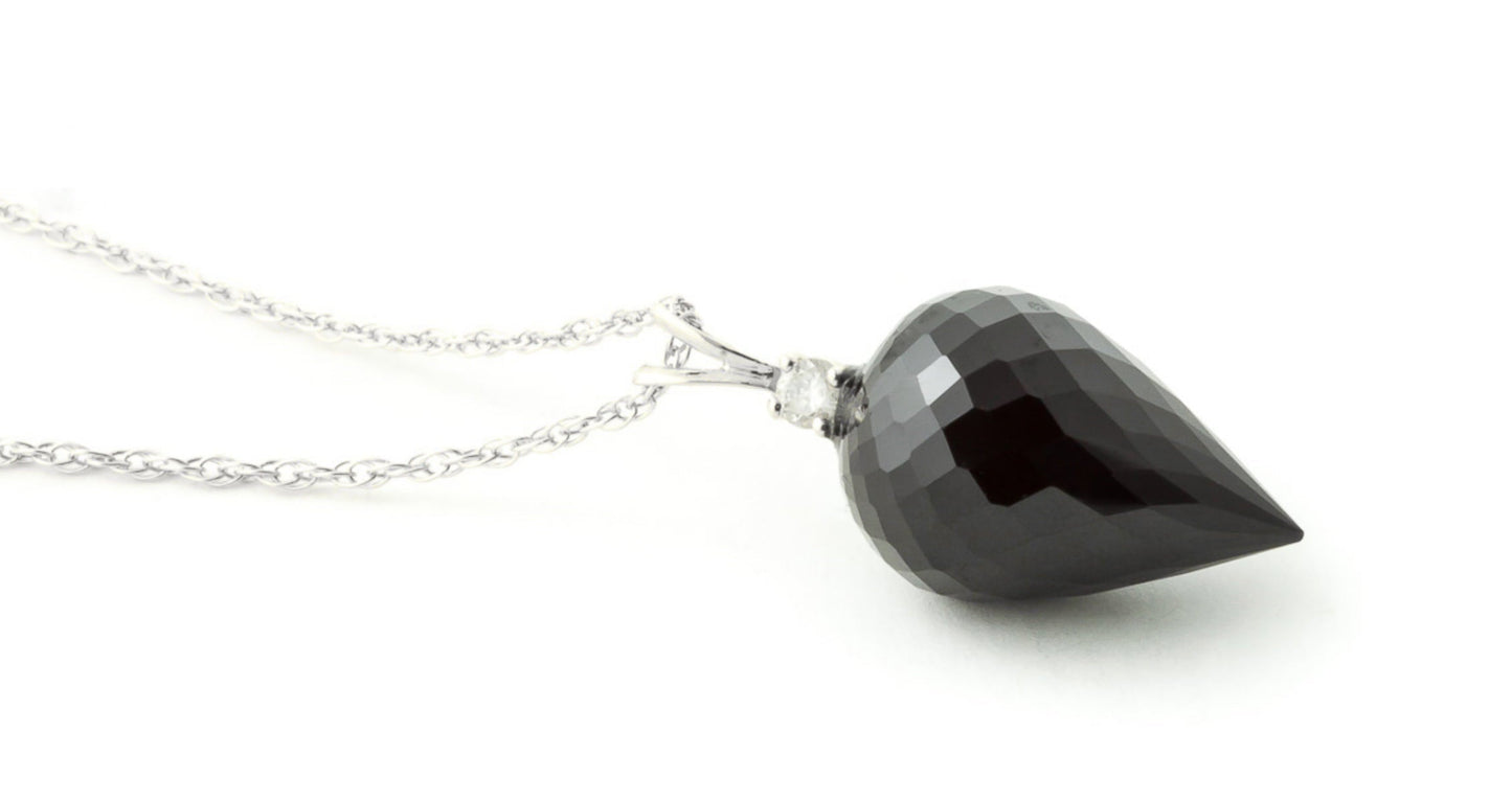 14K 16" White Gold Necklace with Diamond and Briolette Black Spinel