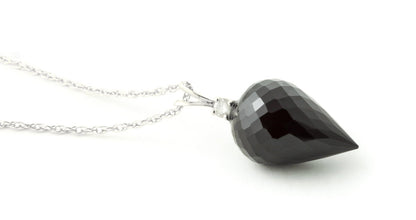 14K 16" White Gold Necklace with Diamond and Briolette Black Spinel