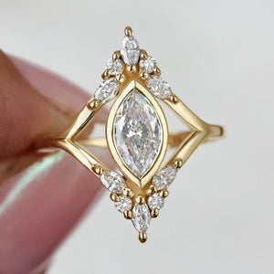 Marquise Diamond Bezel Set Unique Engagement Ring, Vintage Engagement Ring, Marquise Diamond Ring Art Deco , Cluster Diamond Ring, Audrey