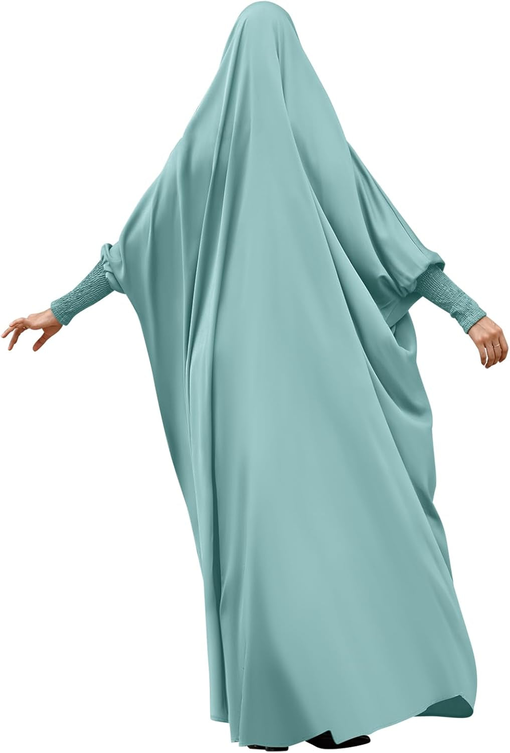 Muslim Abaya for Women One Piece Long Sleeve Islamic Prayer Dress with Hooded Hijab Maxi Kaftan Robe Modest Clothes - WORLD TIME VISITS