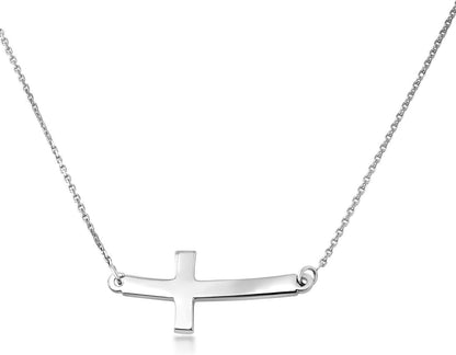 .925 Sterling Silver Sideways Horizontal Curved Cross Bar Style Necklace - WORLD TIME VISITS