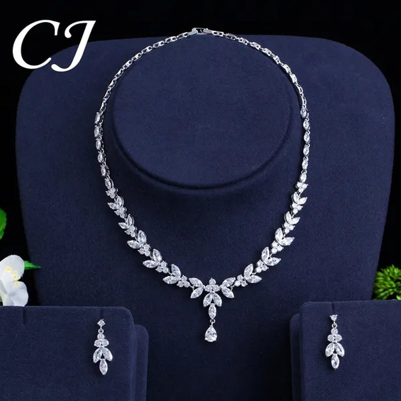 CANDICE Luxury Marquise Cubic Zirconia Pave Bridal Big Flower Pendant Necklace Earrings Jewelry Set High Quality White Gold Plated Water Drop Wedding Brides Jewellry Accessories