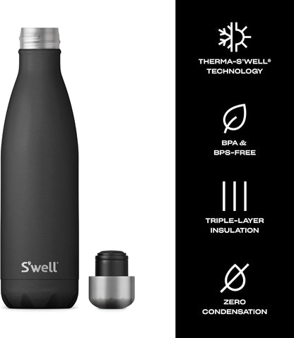 Stainless Steel Water Bottle, 17Oz, Onyx, Triple Layered Vacuum-Insulated Containers Keeps Drinks Cold for 36 Hours and Hot for 18, BPA Free, Perfect for on the Go