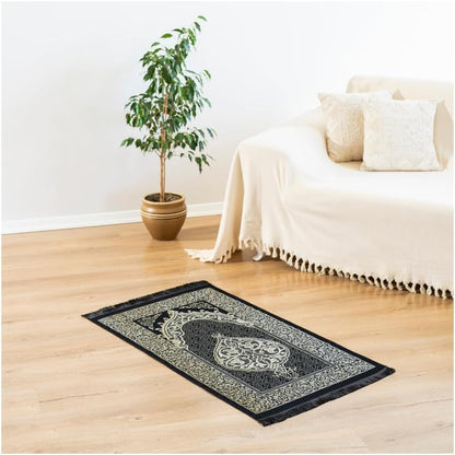 Muslim Prayer Rug with Tasbih - Prayer Mat - Islamic Gifts Set - Prayer Matt Islam - Travel Prayer Mat - Islamıc Prayer Rug - Portable Prayer Mat - Muslim Gifts for Women Men (Black)