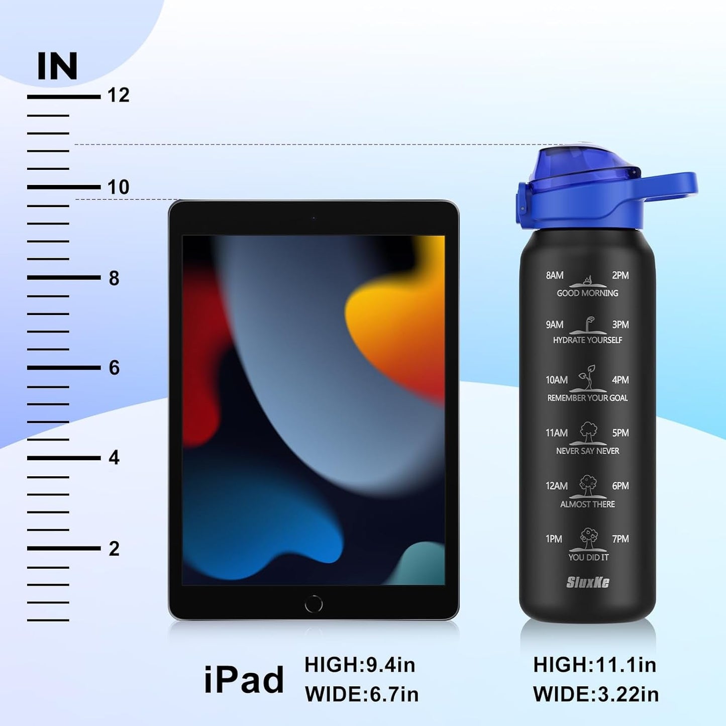 316 Stainless Steel Water Bottles 32Oz with Time Marker, 1000Ml Vacuum Insulated Bottle with Handle BPA Free, 1L Metal Water Flask Jug Great for Outdoor Working Camping BLACK