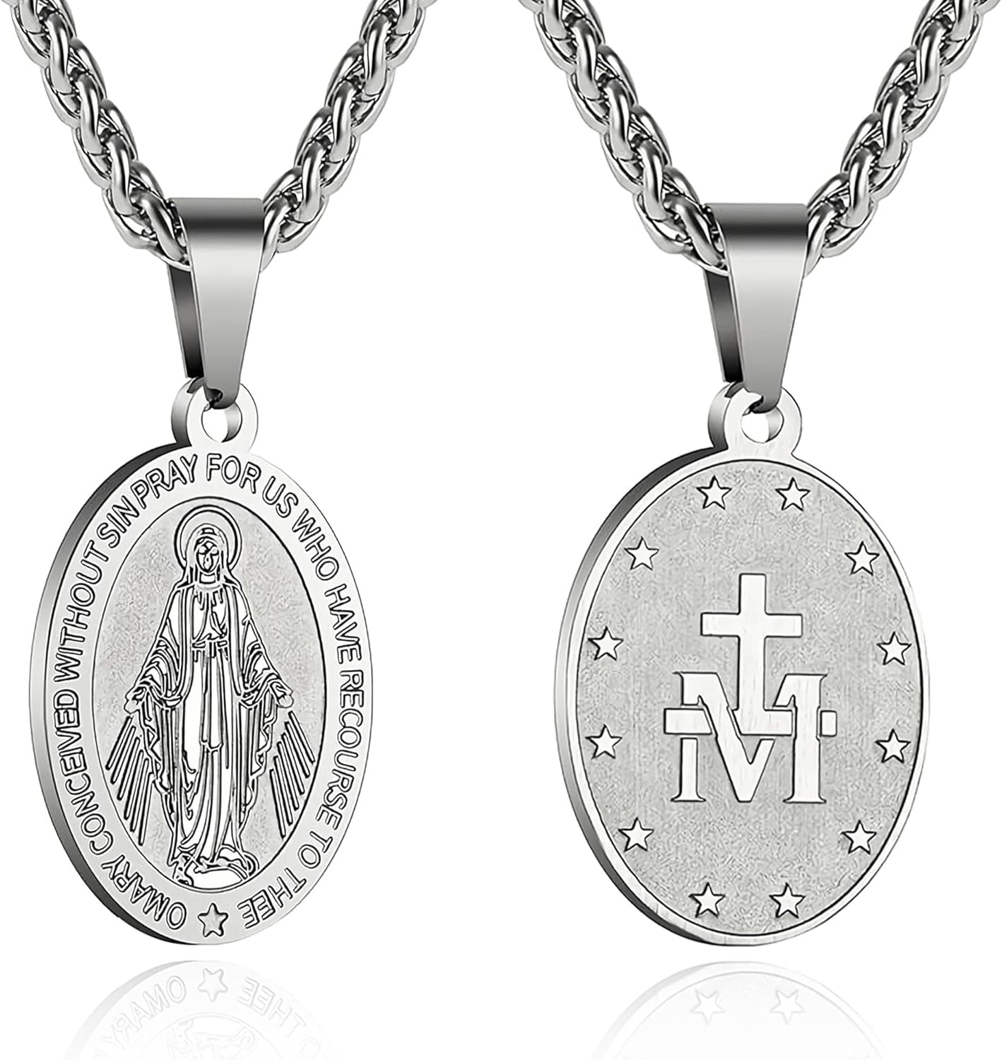 Virgin Mary Necklace for Men Boys Miraculous Medal Stainless Steel Mary Mother of God Pendant De La Virgen Maria Medallion Holy Mary Charm - WORLD TIME VISITS