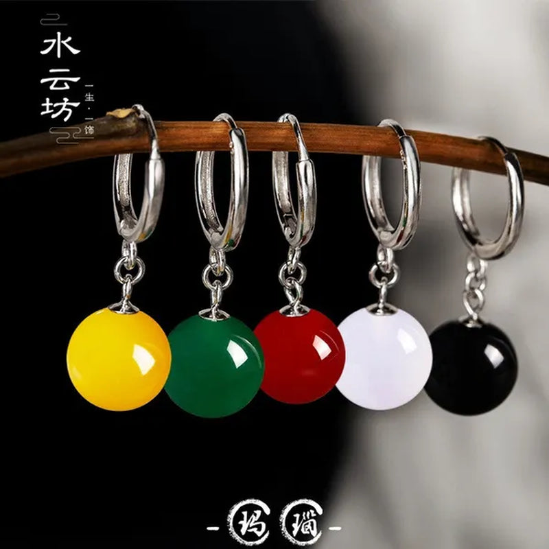 Exquisite and Fashion Yellow Agate Jade Drop Earrings for Women Luxury Stone Pearl Hoop Earrings Bridal Wedding Party Anniversary Gift Fashion Jewelry
