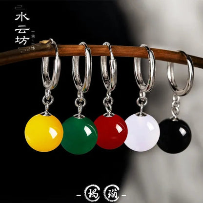 Exquisite and Fashion Yellow Agate Jade Drop Earrings for Women Luxury Stone Pearl Hoop Earrings Bridal Wedding Party Anniversary Gift Fashion Jewelry