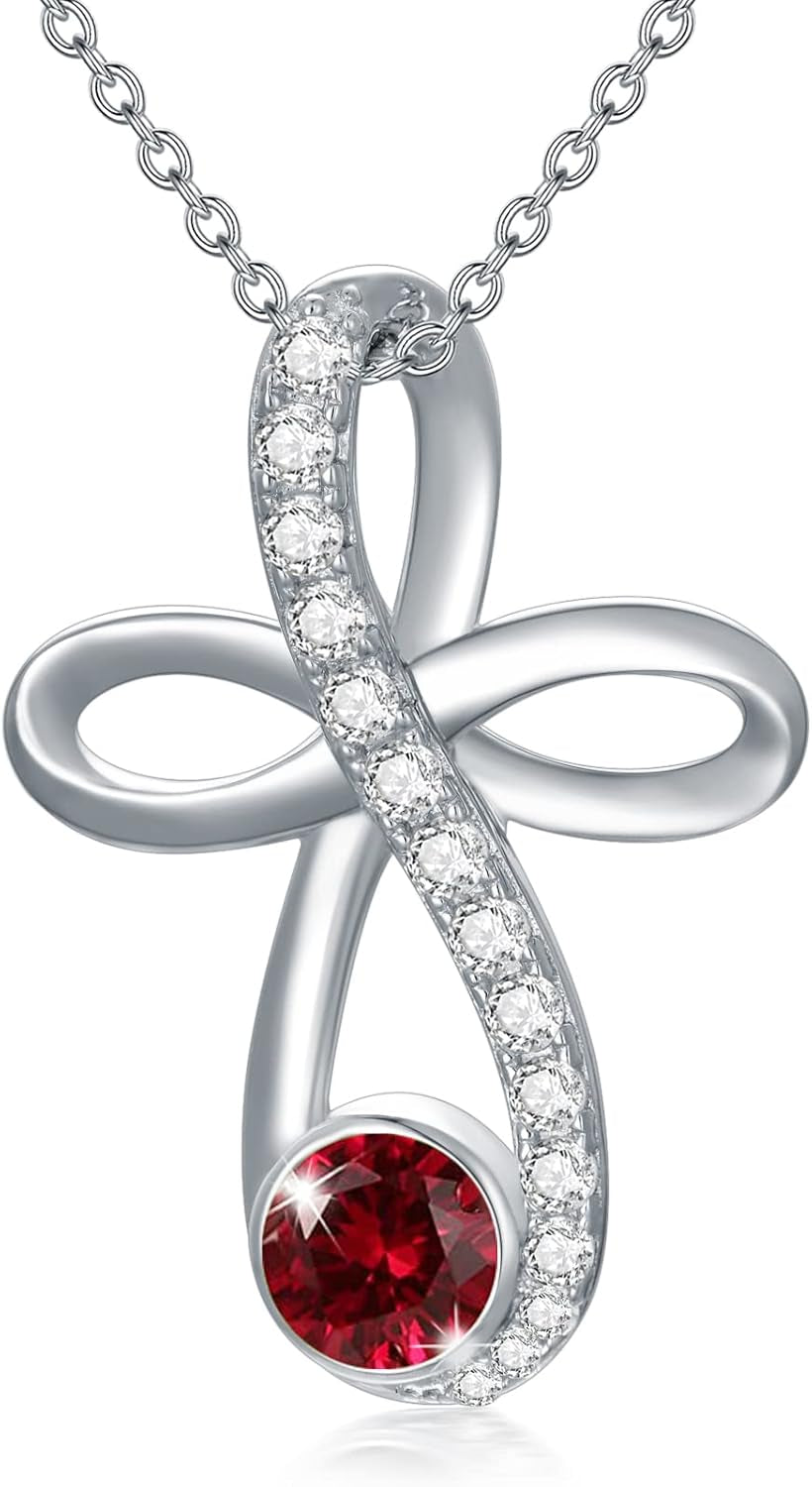 Infinity Cross Knot Necklace S925 Sterling Silver Birthstone Jewelry Pendant Necklaces Gifts for Women Mom Girls - WORLD TIME VISITS