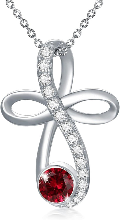 Infinity Cross Knot Necklace S925 Sterling Silver Birthstone Jewelry Pendant Necklaces Gifts for Women Mom Girls - WORLD TIME VISITS