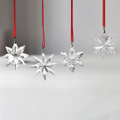 H&D Set of 4 Crystal Snowflake Pendant Star Shaped Unique Pattern Ornaments with Gift Box Home Window Christmas Tree Decoration