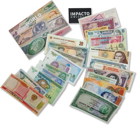 Foreign Currency Collection - 25 Different World Currency Banknotes - Collectible Currency Foreign - Old World Currency Collection - Banknotes Collection (COA Included) - WORLD TIME VISITS