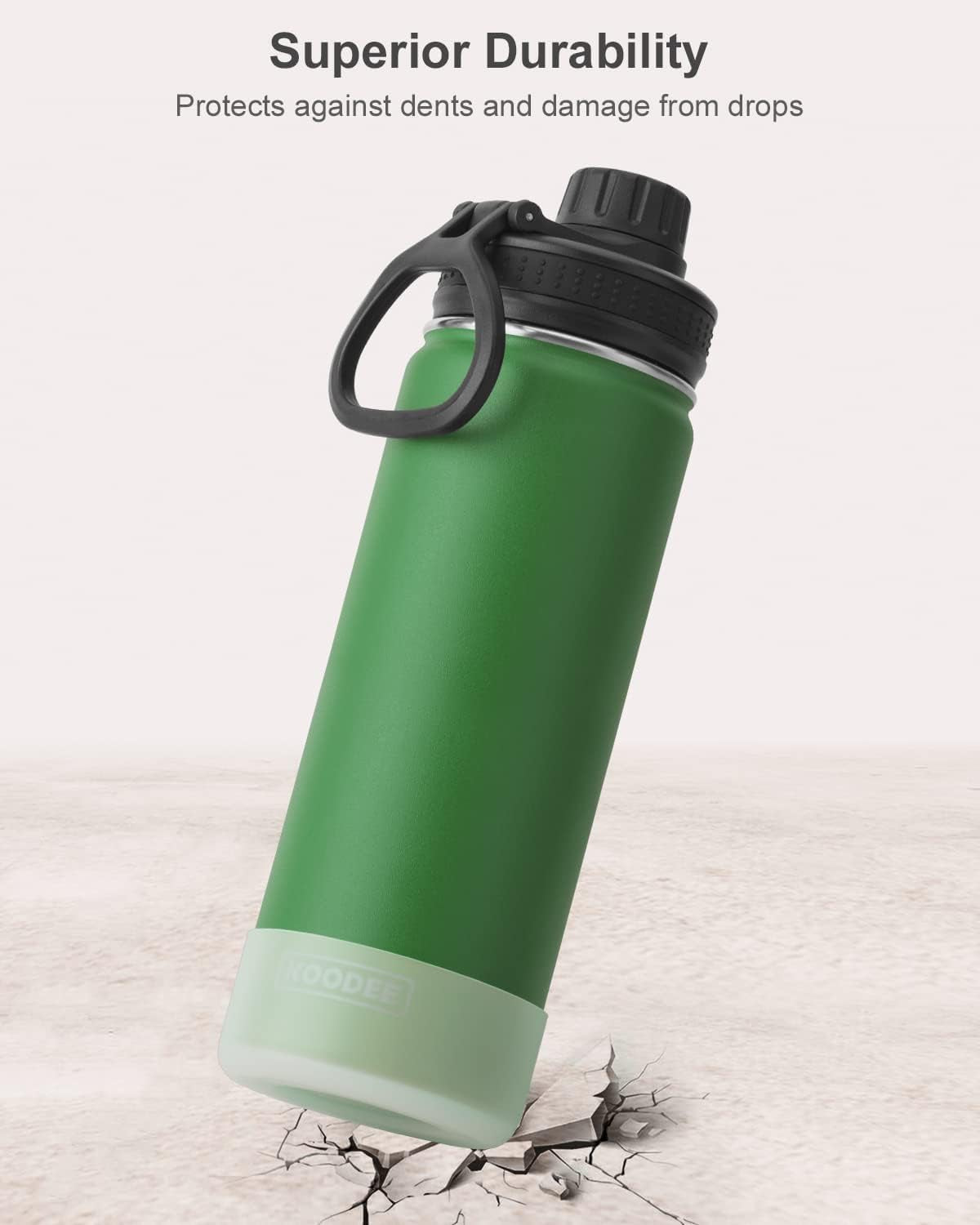 Insulated Water Bottle, 22 Oz Stainless Steel Double Wall Vacuum Wide Mouth Sport Bottle with Leakproof Spout Lid(Grass Green) - WORLD TIME VISITS