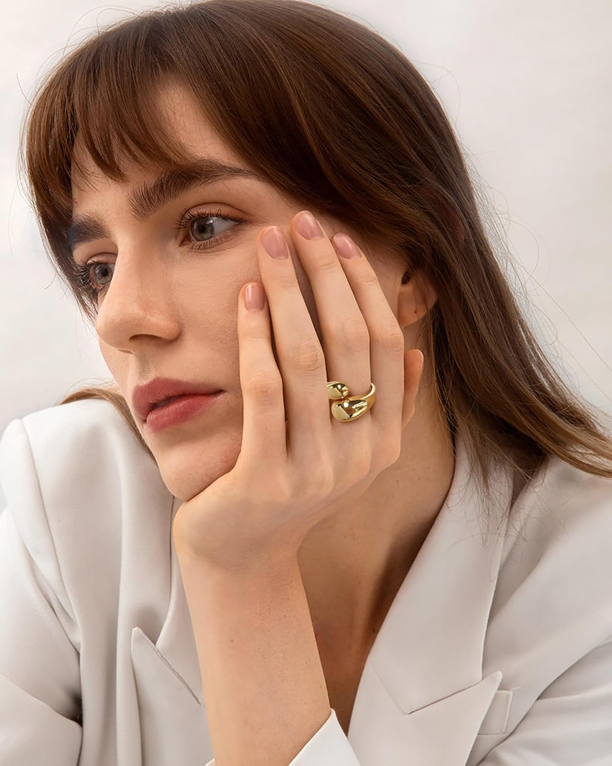 Chunky Dome Rings for Women Gold Silver Thick Teardrop Ring Adjustable Open Band Rings Waterdrop Stacking Ring Bold Statement Rings