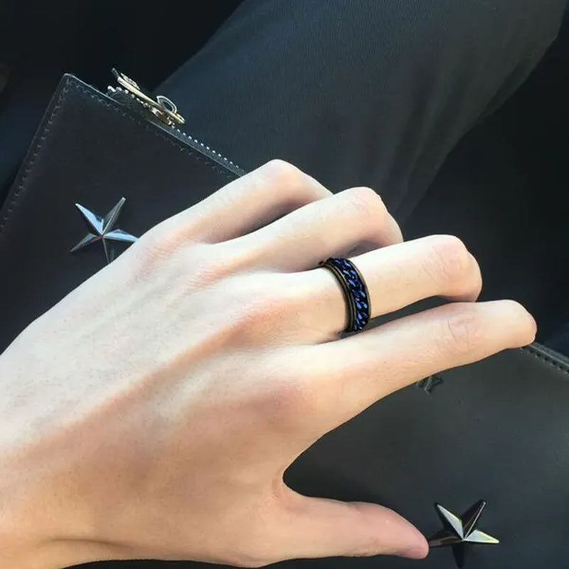 Fashion Punk Stainless Steel 8mm Rings for Men Chain Rings Biker Grooved Edge, Size 6-12