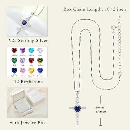 Infinity Cross Necklace 925 Sterling Silver Crucifix Christian Religious Pendant Birthstone Jewelry Gifts for Women