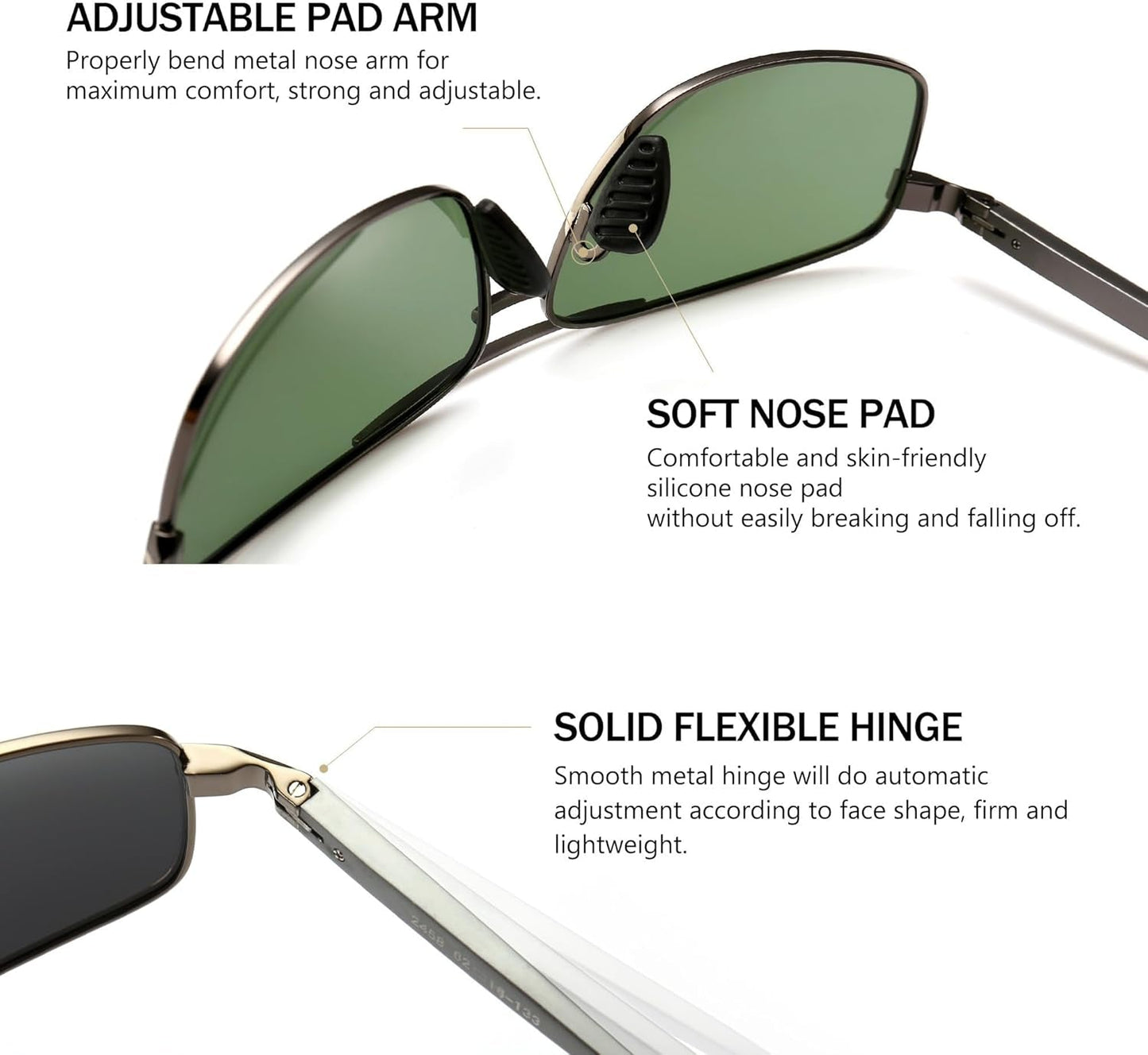 Ultra Lightweight Rectangular Polarized Sunglasses UV400 Protection