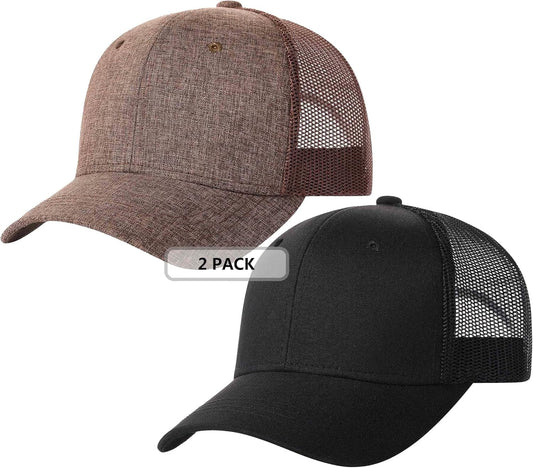 2 Pack Snapback Trucker Baseball Hats Mesh Back Adjustable Blank Ball Caps for Men Women
