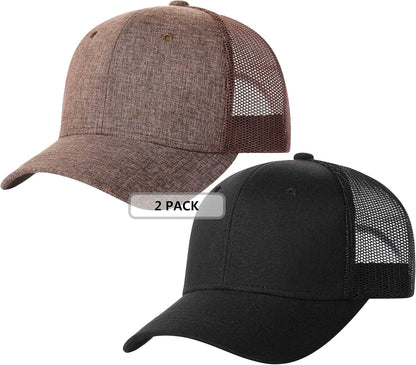 2 Pack Snapback Trucker Baseball Hats Mesh Back Adjustable Blank Ball Caps for Men Women