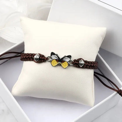 Women Black Woven Rope Bracelet Handmade Multicolor Butterfly Charm Adjustable Bracelets Fashion Friendship Jewelry Girls Gift