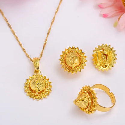 Ethiopian Gold Color Necklace Pendant Earrings Ring Habesha Wedding Eritrea Africa Arab Gift