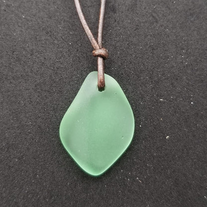 Handmade Leather Cord Puff Sea Glass Necklace, Unisex Jewelry, (Hawaii Gift Wrapped, Customizable Gift Message)… (Peridot - August)