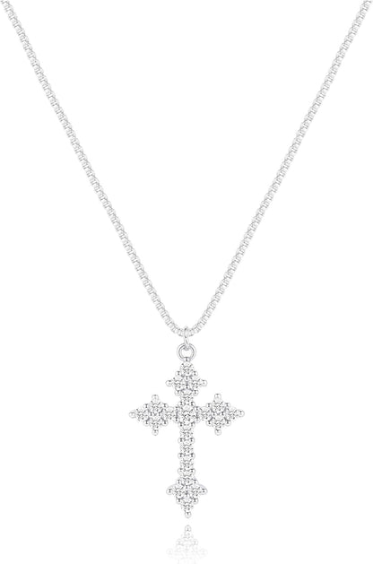 Cross Necklace for Women - 14K Gold/White Gold Plated Simple Dainty Diamond Cross Pendant Necklace with Cubic Zirconia Jewelry Gift for Her