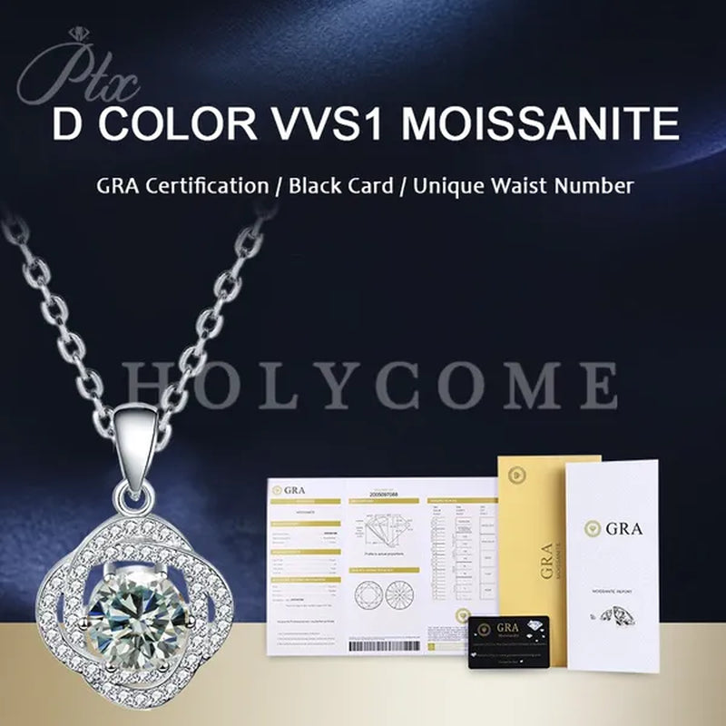 HOLYCOME Real Moissanite Diamond Necklace for Women Girls 925 Sterling Silver Mini Moissanite Rose Flower Pendant Necklace Fine Jewelry