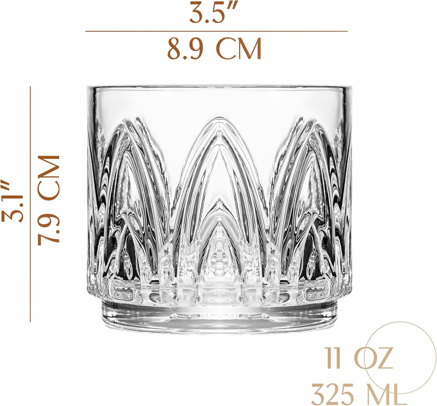 Vintage Art Deco Crystal Lowball Cocktail Glasses | Set of 4 | 11 Oz Short Tumbler Rocks Glassware for Drinking Craft Bar Drinks | Heavy Based Old Fashioned Glasses for Women