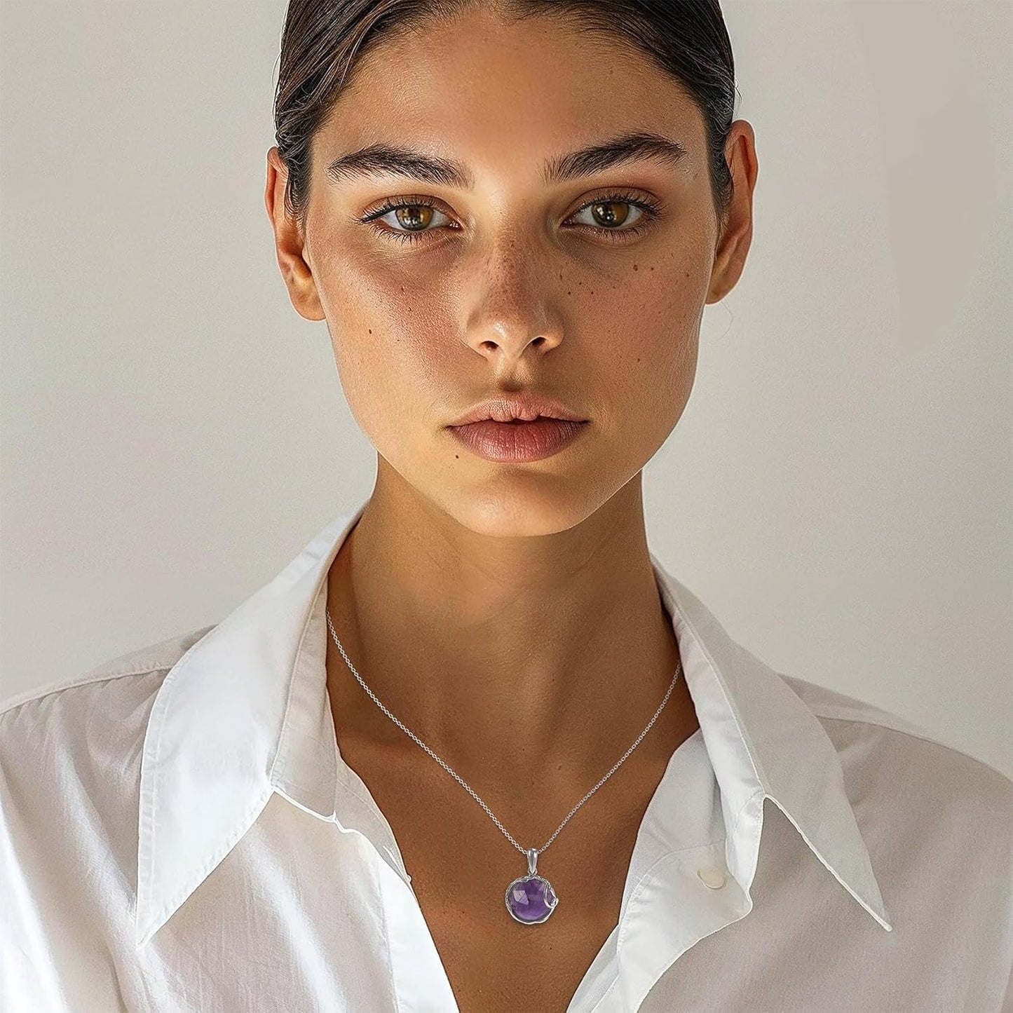 925 Sterling Silver Amethyst Necklaces for Women - February Birthstone - Silver Pendant Necklaces - Statement Necklace Silver - Everyday Jewelry Silver - Necklace Amethyst