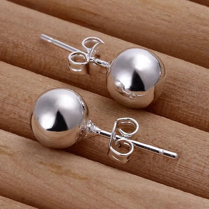 6MM 8MM 10MM Fashion Chic 925 Sterling Silver Sterling Silver Earrings Fashion Ball Stud Earrings New