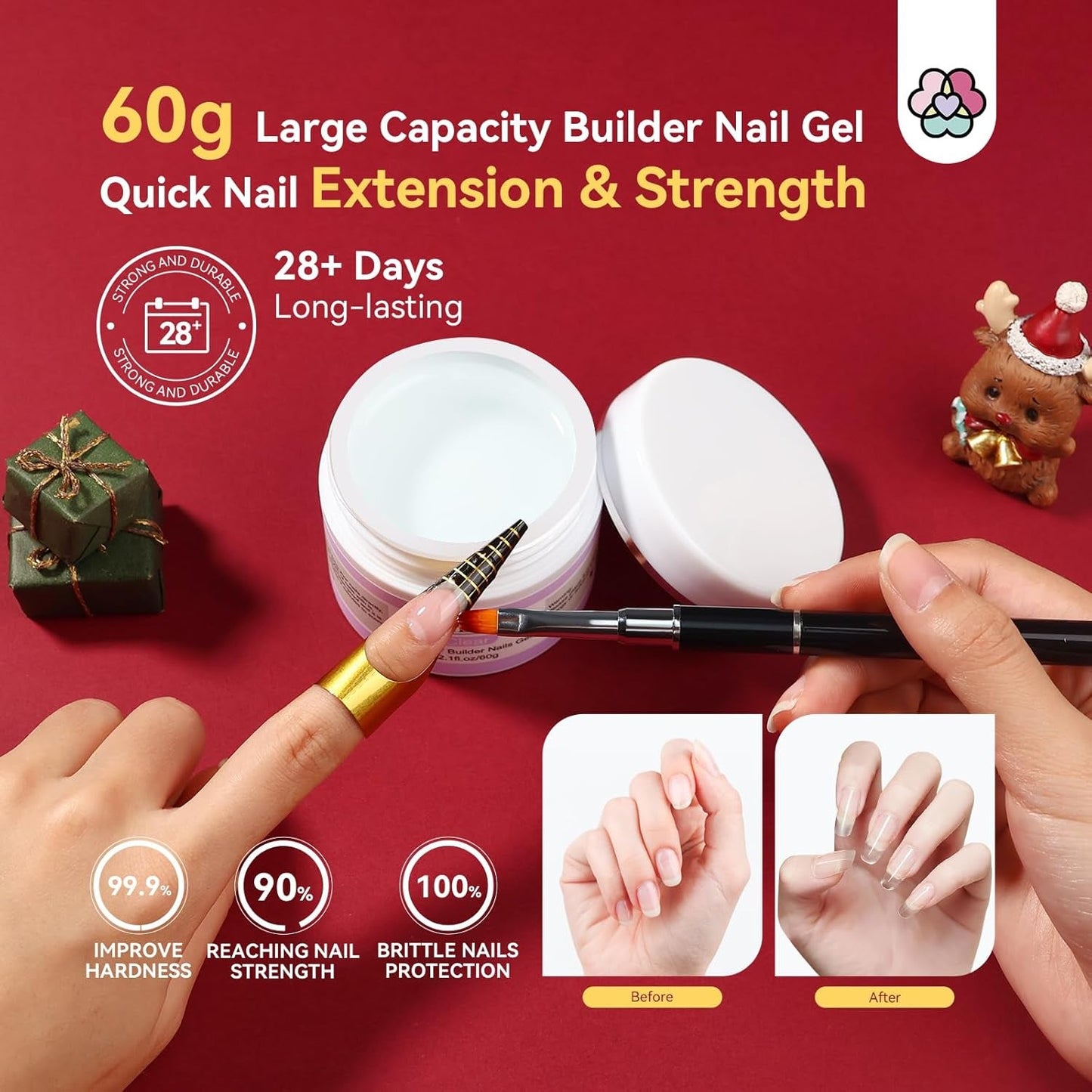 Christmas Gel Nail Polish Kit - 6 Colors Gel Nail Polish Kit with U V Light Christmas Limited Series 2.12Oz. Clear Builder Nail Gel UPF 200+ U V Protection Gloves Nail Tech Gifts