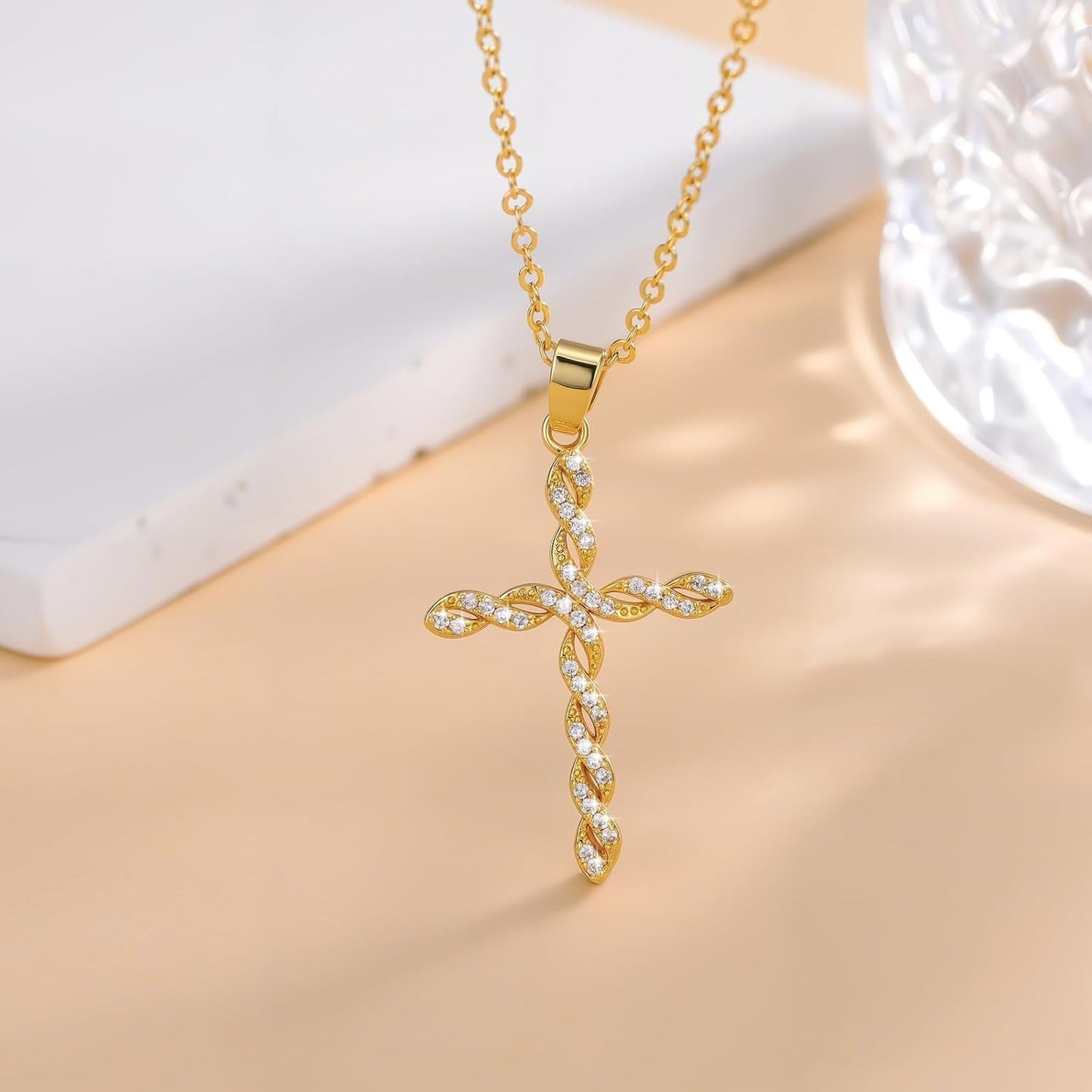 Cross Necklace 14K Gold Cross Necklaces for Women Twisted Cross Infinity Open Loop Pendant Necklace for Womens Religious Jewelry