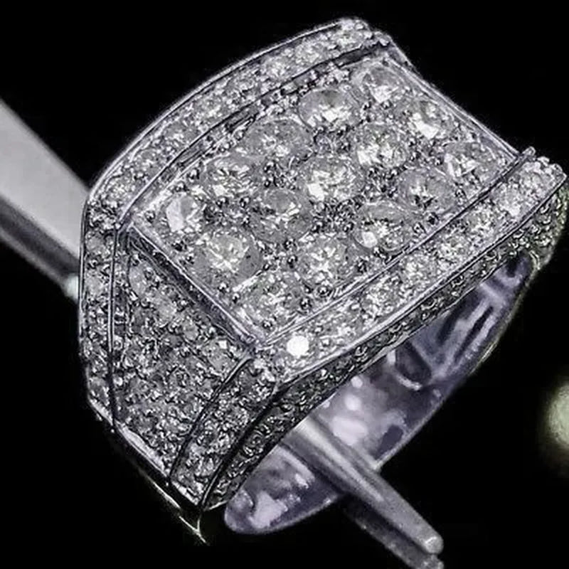 Latest Fashion Design Men'S Classic Gold Natural White Sapphire Diamond Ring Engagement Wedding Ring Anniversary Gift Fashion Birthday Party Jewelry Accessories Size Us 6-13