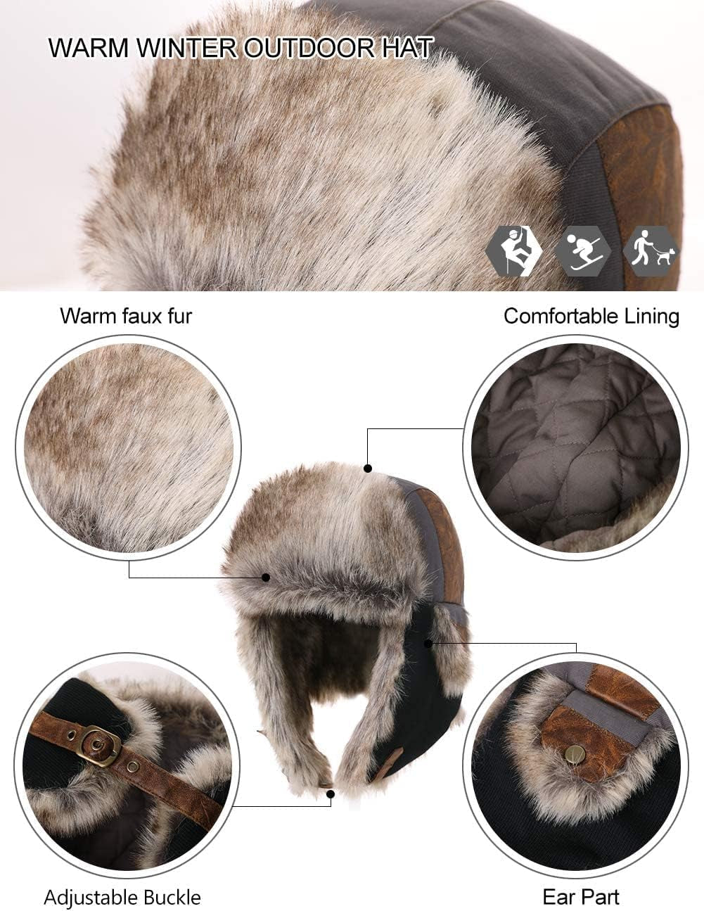 Large XL Trapper Trooper Hunting Warm Ear Flap Russian Ushanka Winter Ski Cold Weather Bomber Hats for Men