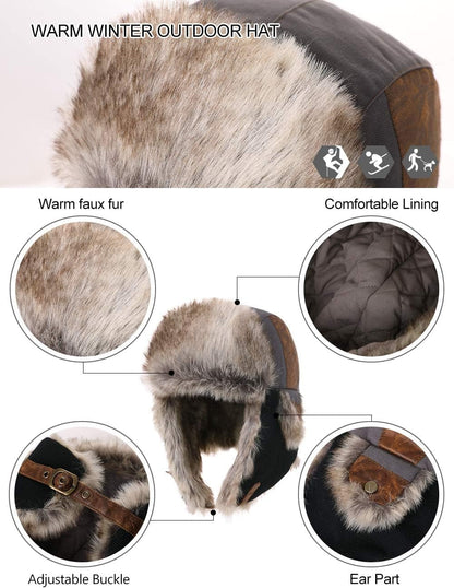 Large XL Trapper Trooper Hunting Warm Ear Flap Russian Ushanka Winter Ski Cold Weather Bomber Hats for Men