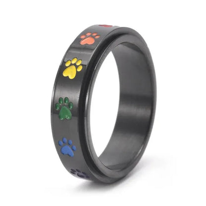 Women Men Multicolor Cartoon Cute Dog Footprints Spinner Ring Gay Lesbian LGBT Pride Stainless Steel Rainbow Color Cat Claw Paw Prints Rotatable Rings Engagement & Wedding Band Size 6-12 Black / Silver / Gold / Rose Gold