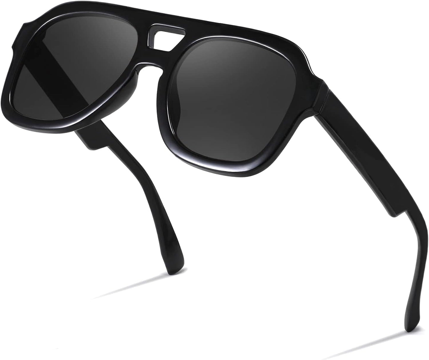 Vintage Aviator Sunglasses Double Bridge Women Men Large Square Thick Frame Trendy Eyewear UV400 B2846