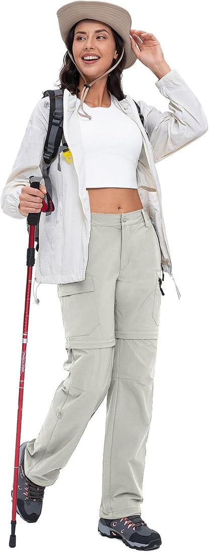 Women'S-Hiking-Pants-Convertible Quick-Dry-Stretch-Lightweight Zip-Off Outdoor Pants with 5 Deep Pockets