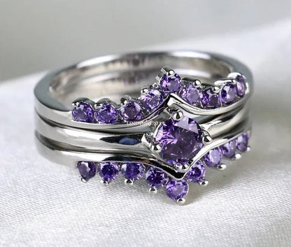Sz5-10 Round 5mm Amethyst 10kt White Gold Filled Women's Wedding Ring 3 in 1 Bridal Sets