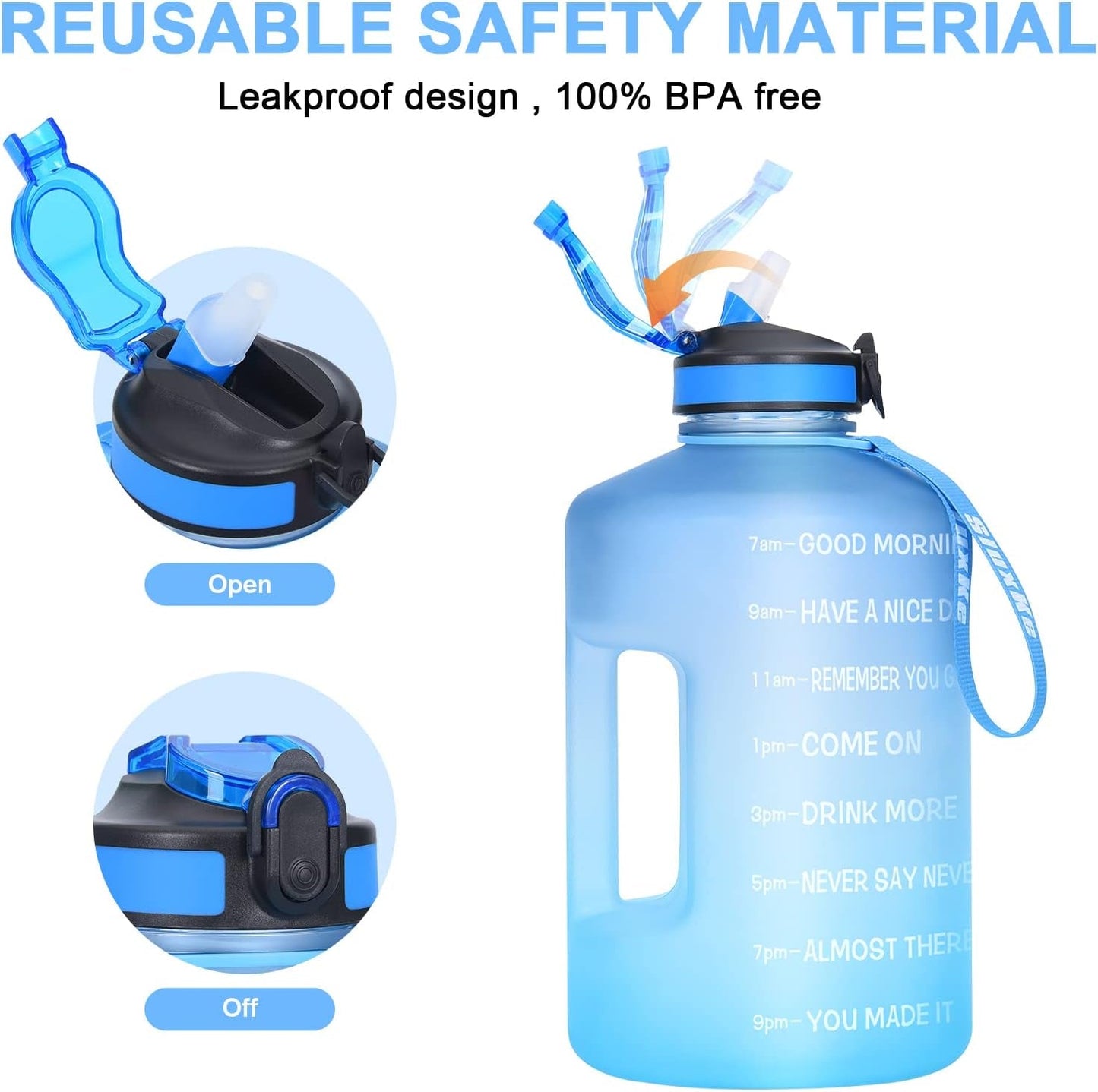 1 Gallon Motivational Sports Water Bottle with Time Marker, BPA Free 128Oz Leak Proof Jug, Black, Plastic, 128 Ounces, Fitness, Sports, Outdoor Activities - WORLD TIME VISITS