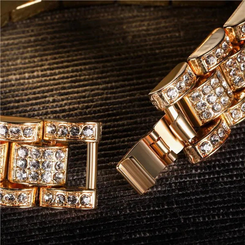 Fashion Men 24K Gold / 925 Silver Plated Solid Stainless Steel Bracelet Iced Diamond Link Chain Bracelet 8.26 Inch Gifts for Men