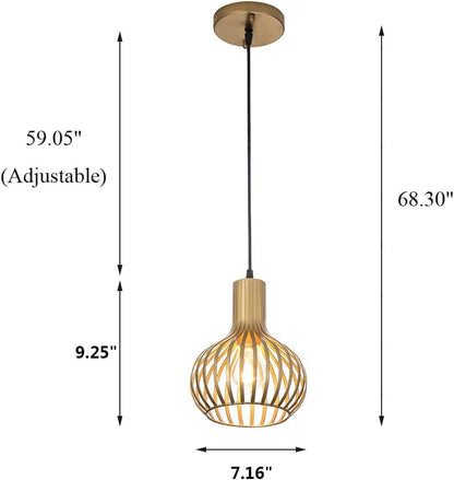 Gold Pendant Light Fixtures,Hanging Pendant Light with Metal Cage Shade for Kitchen Island,Bar,Living Room Dinning Room E26
