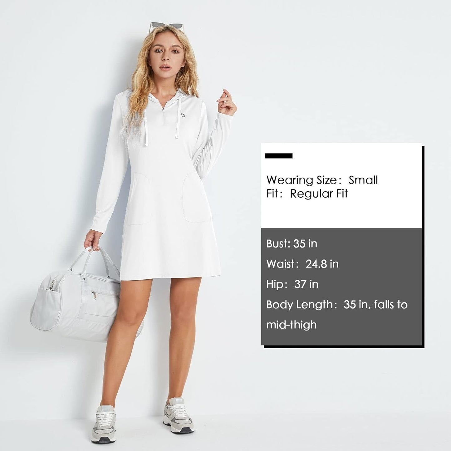 Women'S Long Sleeve Zip Beach Coverup UPF 50+ Sun Protection Hooded Cover up Shirt Dress with Pockets