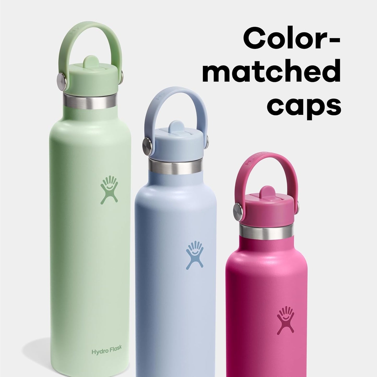 24 Oz Stainless Steel Standard Mouth Water Bottle with Flex Straw Cap and Double-Wall Vacuum Insulation
