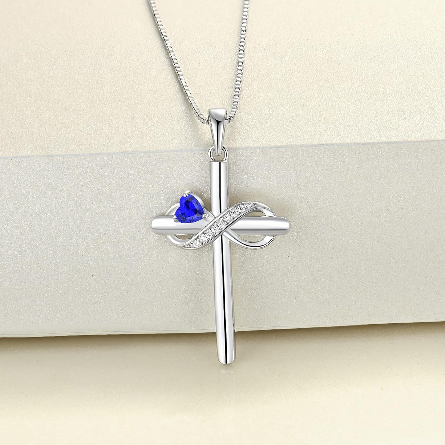 Infinity Cross Necklace Sterling Silver Crucifix Pendant Heart Birthstone Criss Jewelry for Women