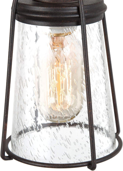 Farmhouse Pendant Lighting, Mini Rustic Hanging Light Fixture with Seeded Glass Shade for Kitchen Island, Foyer, Hallway, Bedroom and Entryway, Bronze