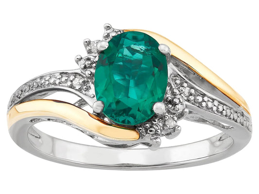 Created Emerald Diamond Accent Ring in Sterling Silver and 10K Yellow Gold
